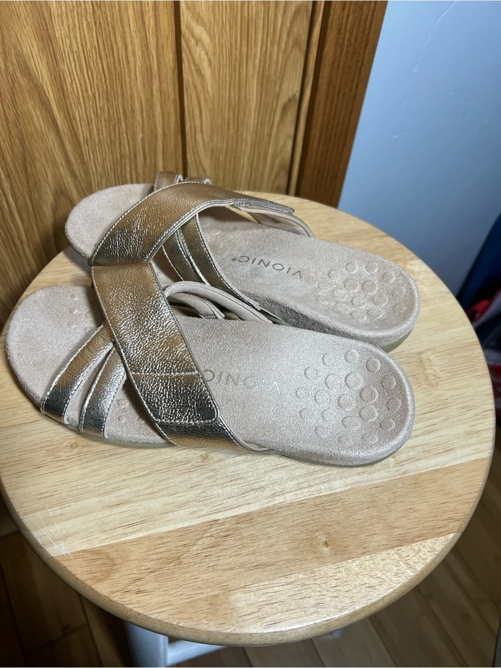 Vionic Metallic Gold Crossband Slide Sandals - Women